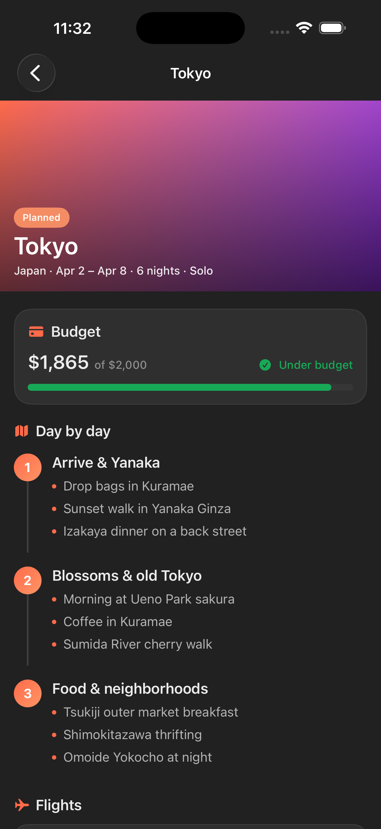 Scout day-by-day itinerary