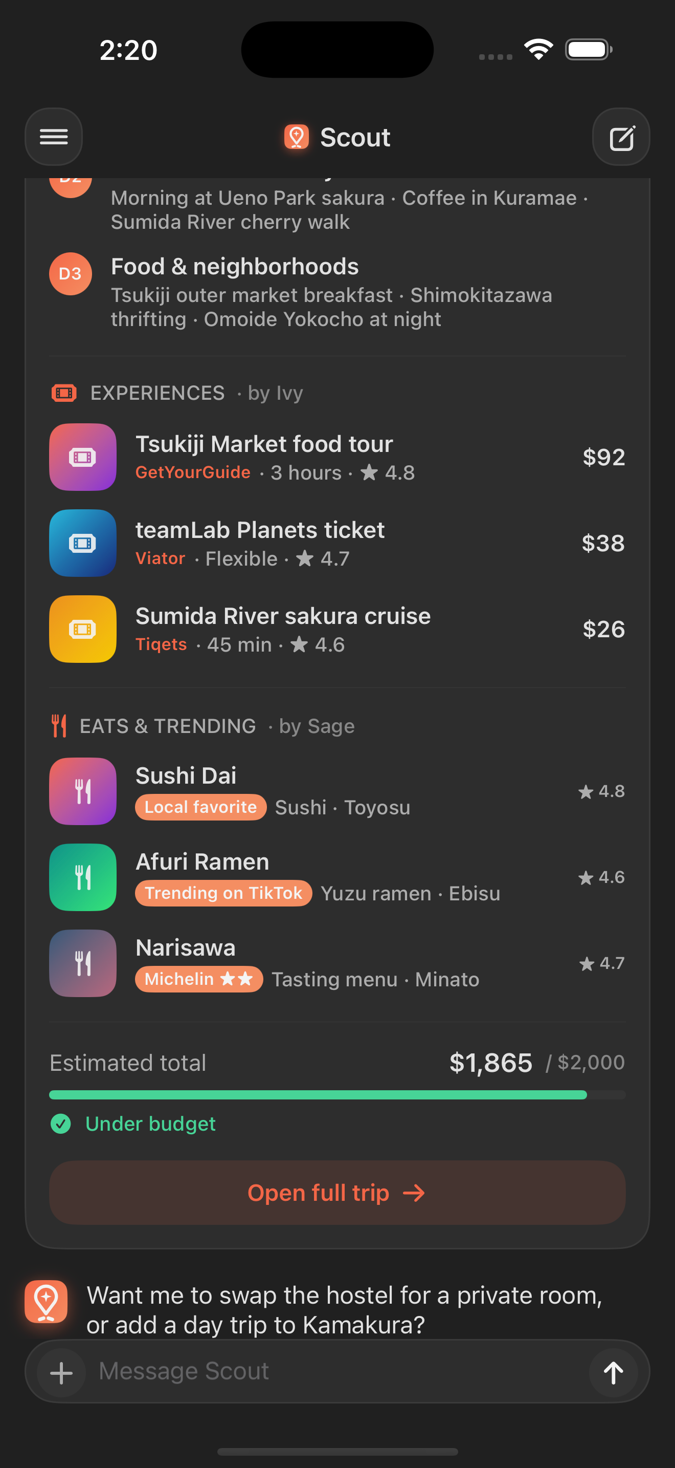 Scout trip hub with everything for one trip in one place
